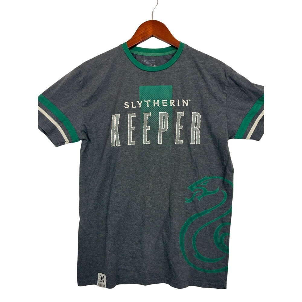 Harry Potter Slytherin Keeper T Shirt Mens L Gray Green Quidditch Jersey 01